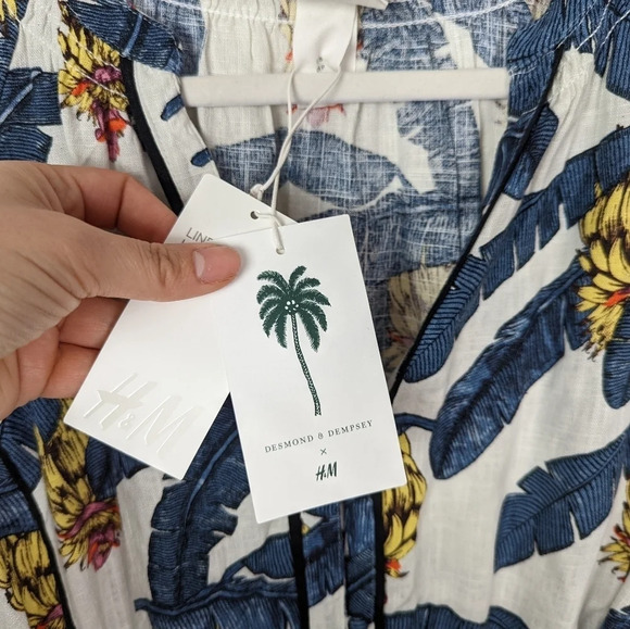 DESMOND & DEMPSEY H&M S Linen-Blend Kaftan Midi Belted Button Up Tropical Dress - Picture 16 of 16